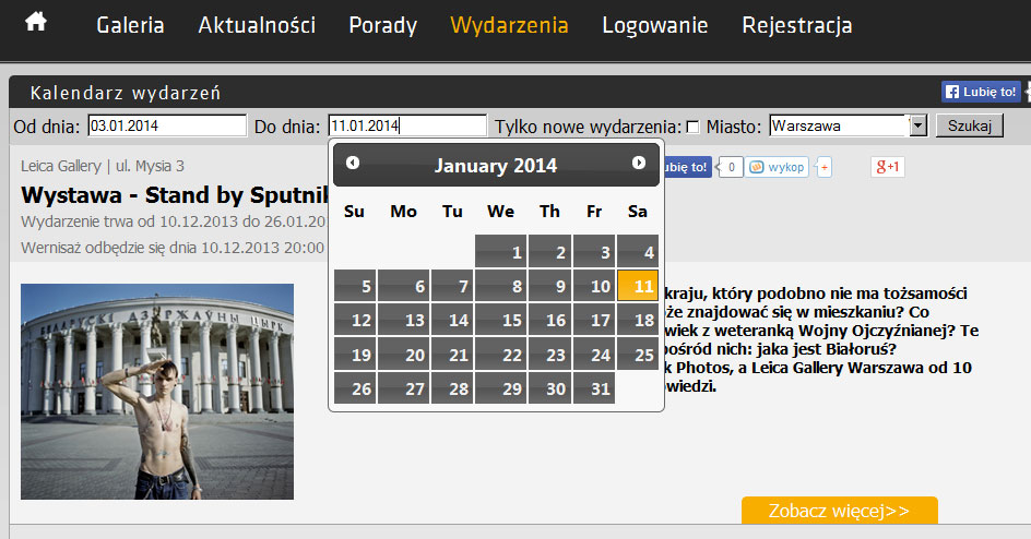 Przykład elementu Kalendarza wydarzeń i wystaw.