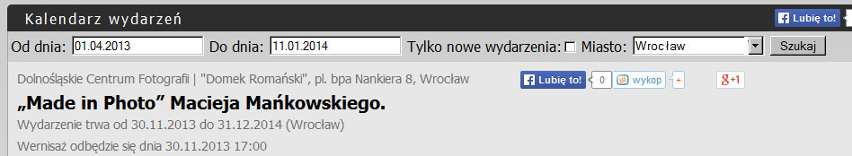 Przykład elementu Kalendarza wydarzeń i wystaw.