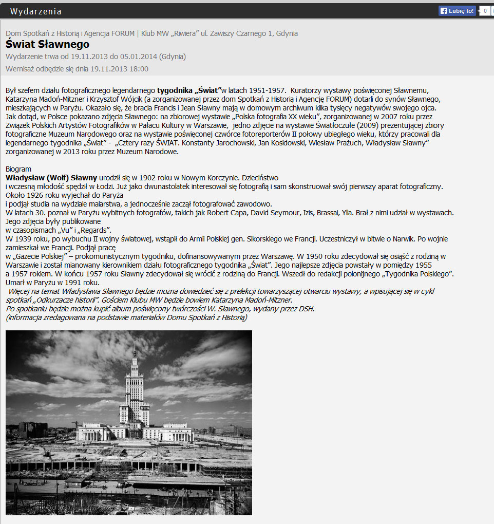 Przykład elementu Kalendarza wydarzeń i wystaw.