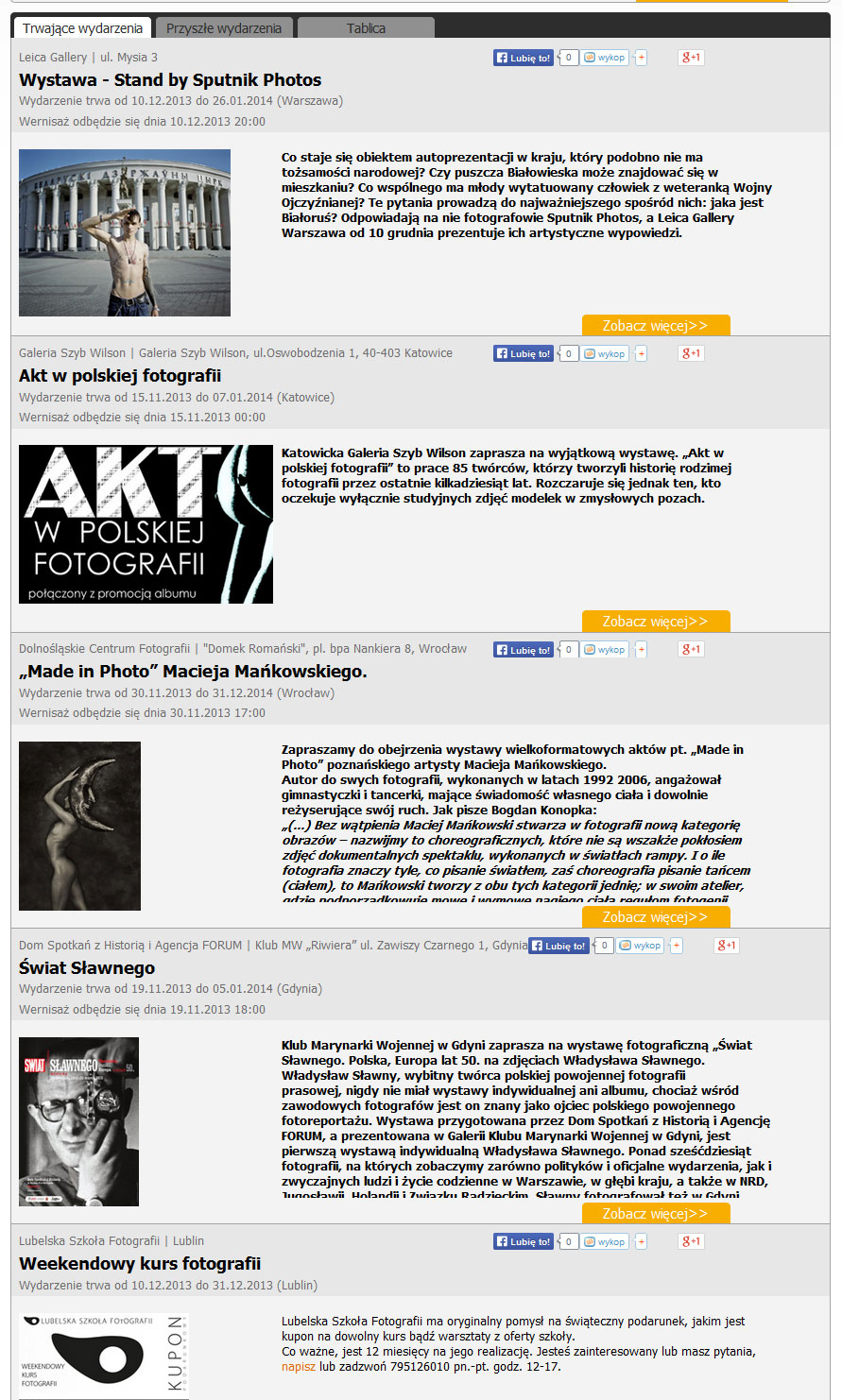 Przykładowy podgląd okna Kalendarza wydarzeń i wystaw.